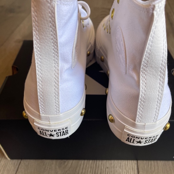 Converse White Hightops with Gold Studs - Picture 3 of 5